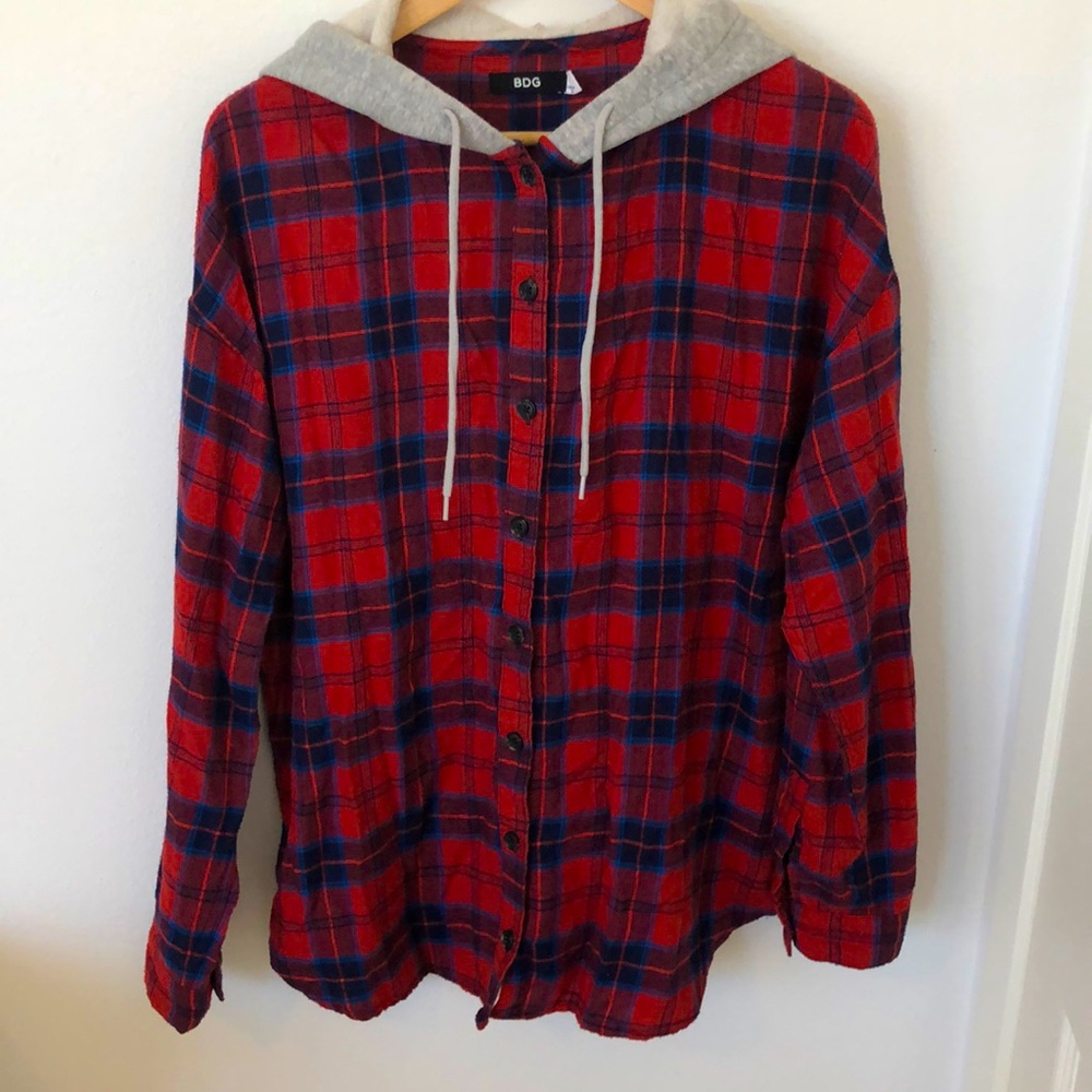 Plaid Flannel with Grey Hood